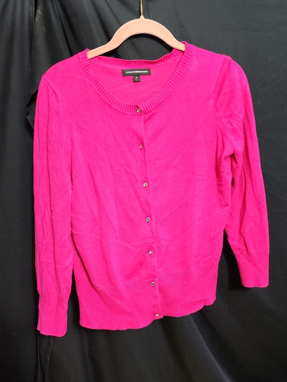 Express Women's Bright Pink Quarter Sleeve Button-Front Cardigan